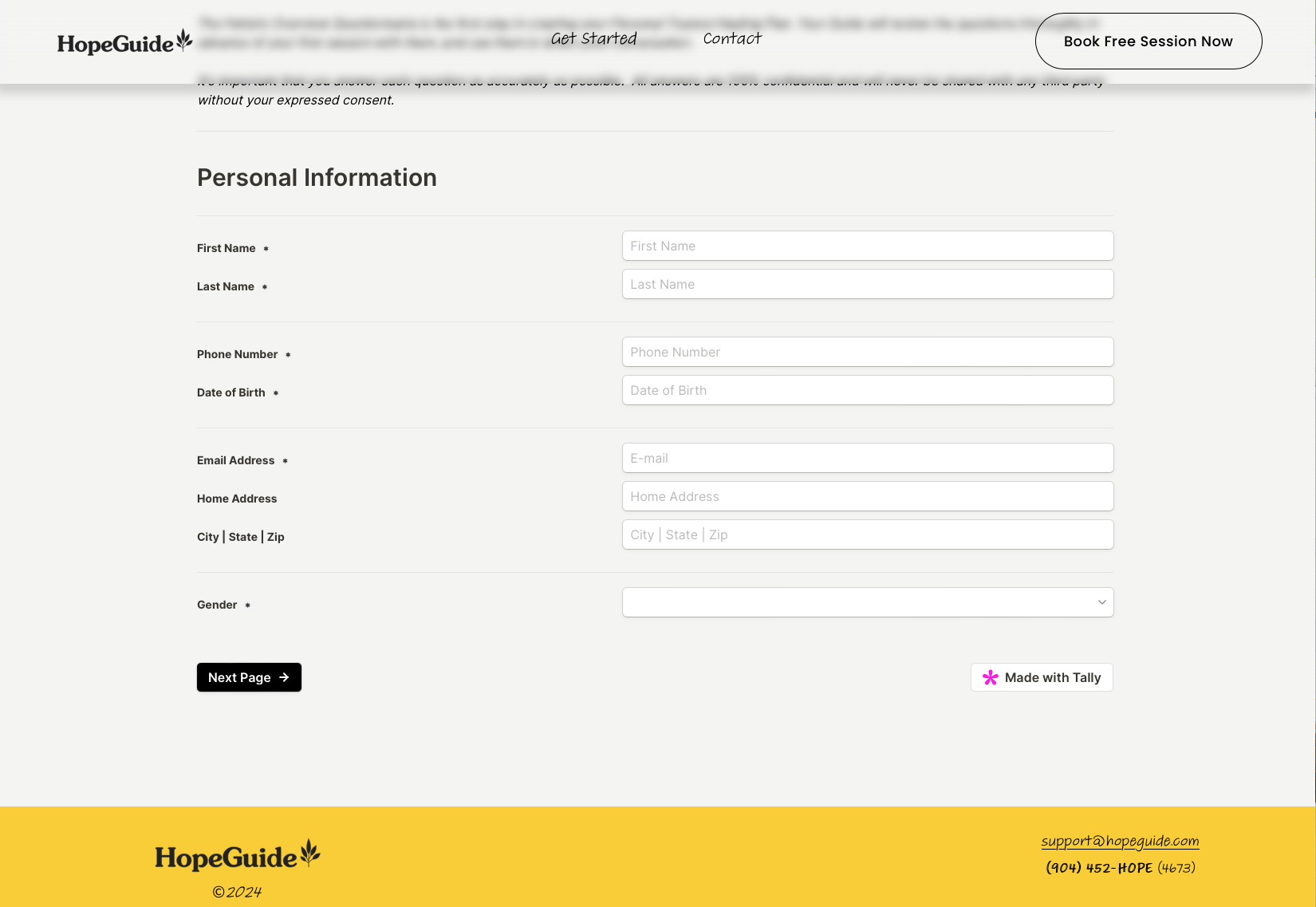 HopeGuide questionnaire